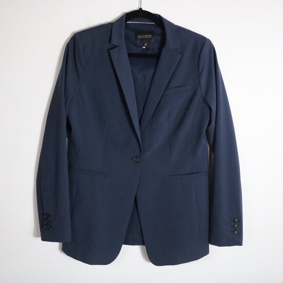 Banana Republic Long and Lean Blazer Womens 8 Preppy Navy Wool Blend Work Office - Picture 1 of 5
